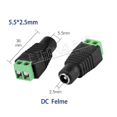 5,5 mm x 2,1 mm 2,5 mm sieviešu kārtas līdzstrāvas savienotāja barošanas spraudņa adapteris 5050 3528 5060 vienkrāsains LED sloksne un videonovērošanas dakša