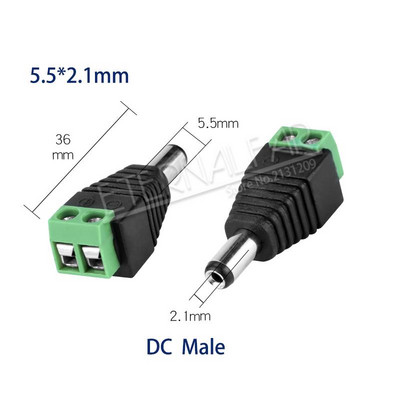 5,5 mm x 2,1 mm 2,5 mm sieviešu kārtas līdzstrāvas savienotāja barošanas spraudņa adapteris 5050 3528 5060 vienkrāsains LED sloksne un videonovērošanas dakša