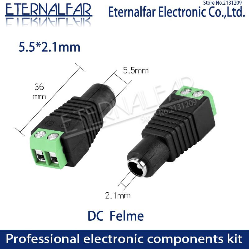5,5 mm x 2,1 mm 2,5 mm sieviešu kārtas līdzstrāvas savienotāja barošanas spraudņa adapteris 5050 3528 5060 vienkrāsains LED sloksne un videonovērošanas dakša