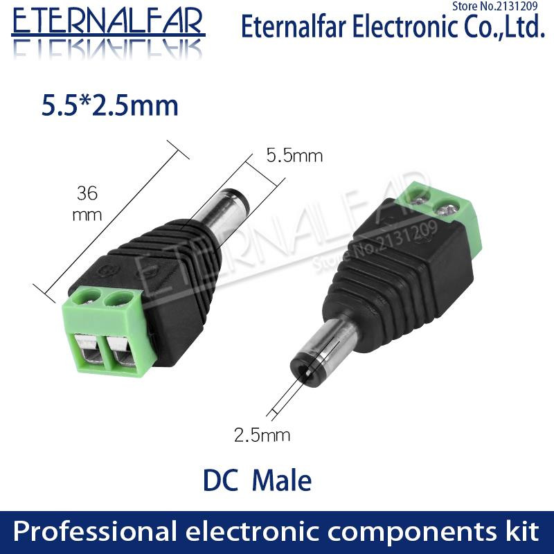 5,5 mm x 2,1 mm 2,5 mm sieviešu kārtas līdzstrāvas savienotāja barošanas spraudņa adapteris 5050 3528 5060 vienkrāsains LED sloksne un videonovērošanas dakša