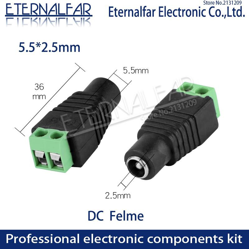 5,5 mm x 2,1 mm 2,5 mm sieviešu kārtas līdzstrāvas savienotāja barošanas spraudņa adapteris 5050 3528 5060 vienkrāsains LED sloksne un videonovērošanas dakša