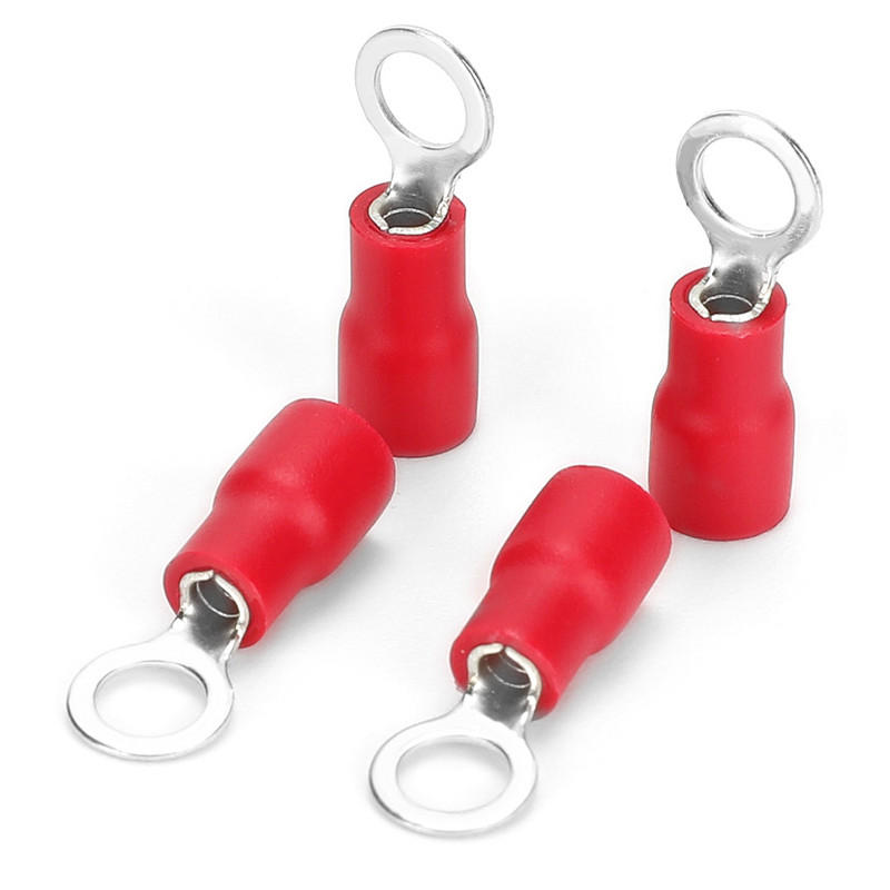 100PCS/Pakiranje RV1.25-5 Crveni izolirani stezaljki za stezanje električnih kabela Raspon žica 0,5-1,5 mm2