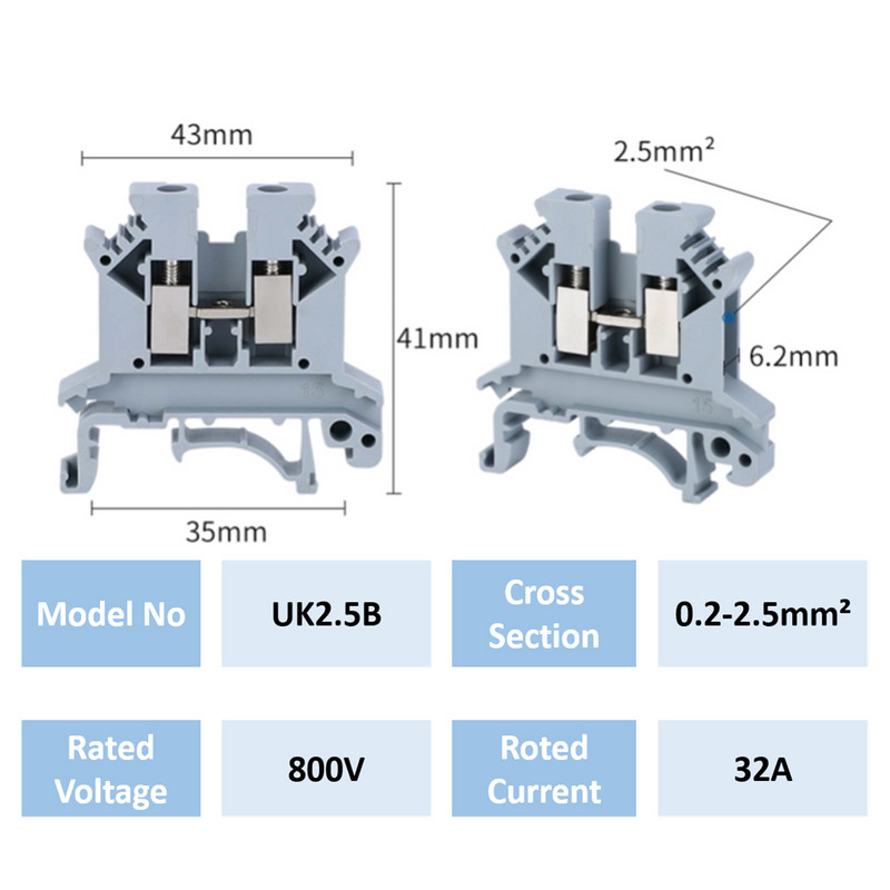 1/5/10PCS Din Rail Terminal Block UK-2.5B Wire Electrical Conductor Univerzalni konektor Vijčani spoj Terminal Strip Block UK