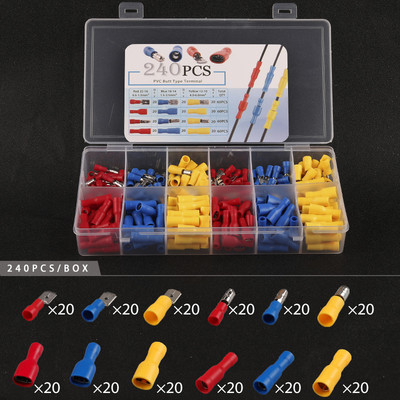 240PCS/u kutiji Mješovito pakiranje Razni izolirani metak/lopatasti set stezaljki za spajanje električnih žica Plavo Žuto Crveno
