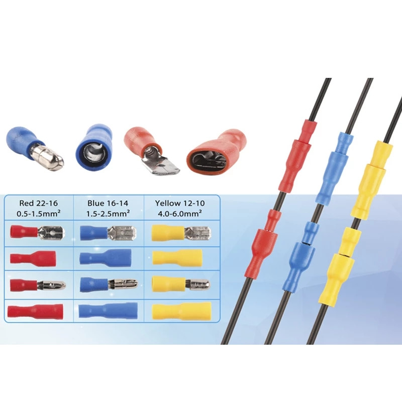 240PCS/u kutiji Mješovito pakiranje Razni izolirani metak/lopatasti set stezaljki za spajanje električnih žica Plavo Žuto Crveno