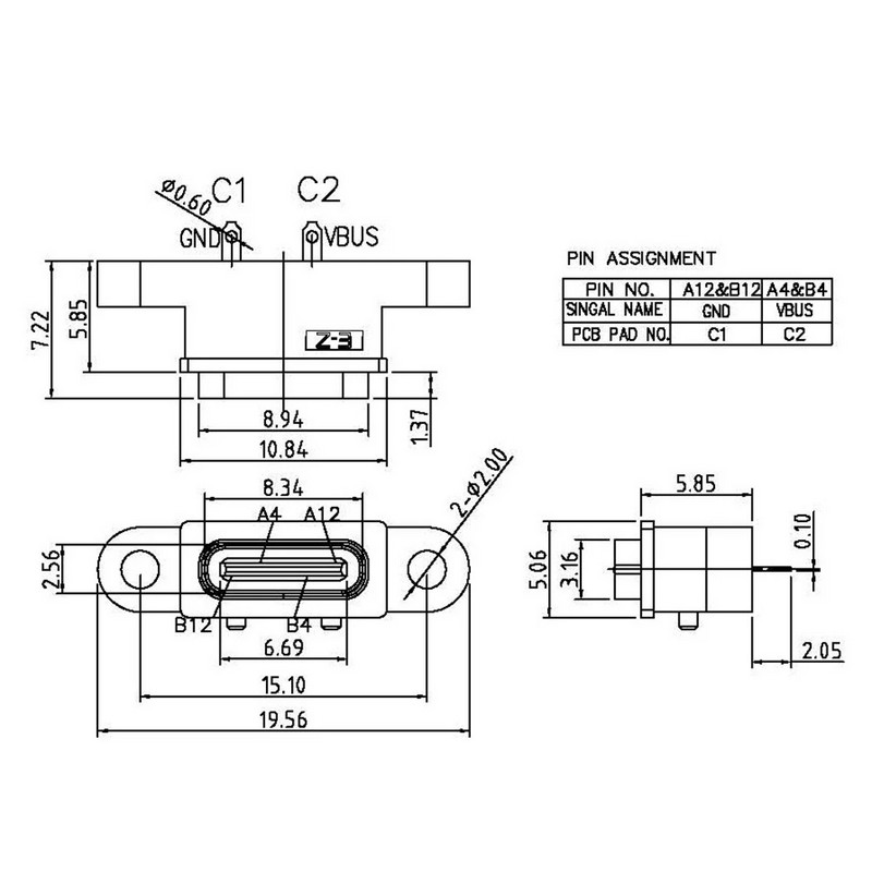 1 gab C TIPA 2 kontaktu ūdensnecaurlaidīgs sieviešu USB C ligzdas ports ar skrūves caurumu Ātrās uzlādes uzlādes interfeiss 180 grādu USB savienotājs