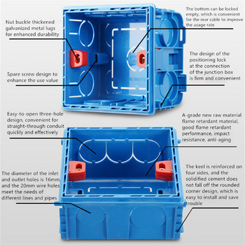 Κουτί τοποθέτησης Atlectric Διακόπτης κασέτας Υποδοχή Κουτί διακλάδωσης Κρυφό κρυφό εσωτερικό κουτί τοποθέτησης Τύπος 86 Λευκό κόκκινο μπλε κουτί