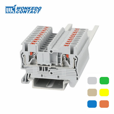 Vezetékcsatlakozó PT2.5 tolókapocs 2,5 mm-es kábel csavar nélküli rugós csatlakozó elektromos NS35 DIN sín sorkapocs blokk 10 db PT 2.5