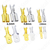 100 gab. 2.8mm 4.8mm 6.3mm kontaktdakšas atsperes vīrišķā lāpsta aukstās gofrēšanas spailes automašīnas skaļruņa elektrisko vadu savienotāju komplekts