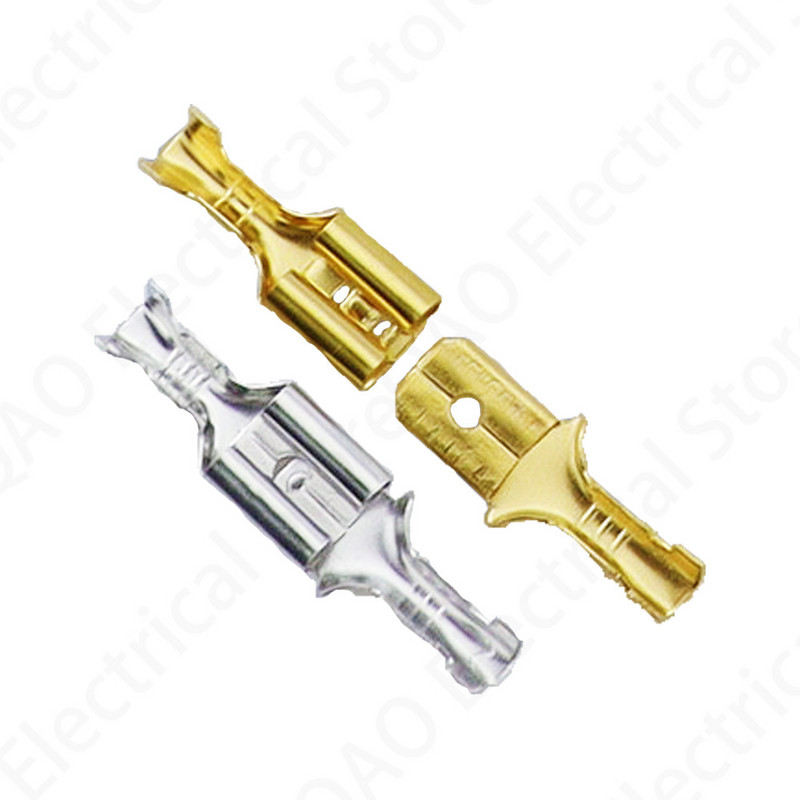 100 gab. 2.8mm 4.8mm 6.3mm kontaktdakšas atsperes vīrišķā lāpsta aukstās gofrēšanas spailes automašīnas skaļruņa elektrisko vadu savienotāju komplekts