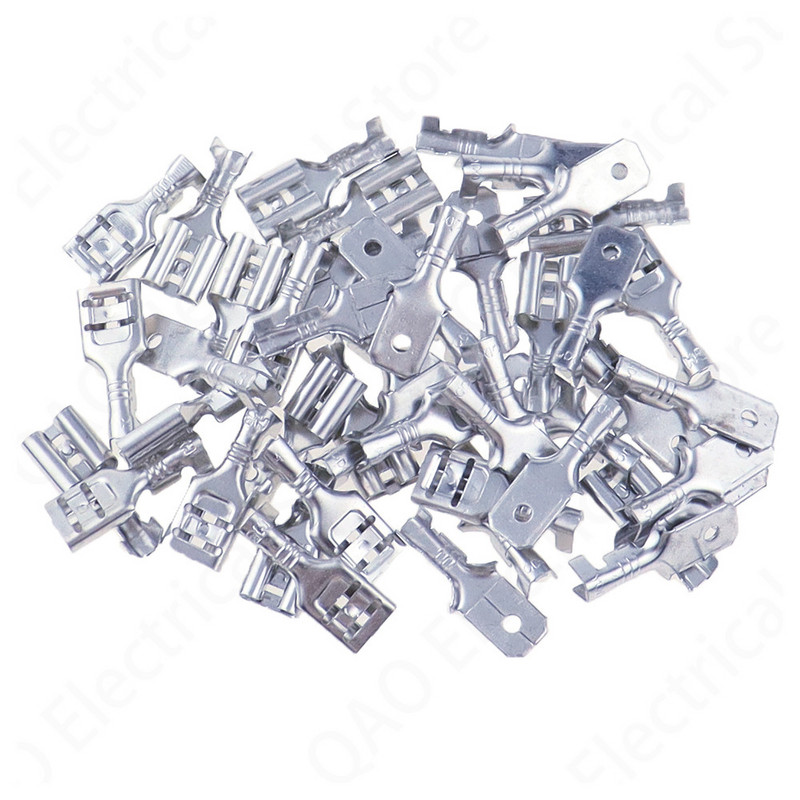 100 gab. 2.8mm 4.8mm 6.3mm kontaktdakšas atsperes vīrišķā lāpsta aukstās gofrēšanas spailes automašīnas skaļruņa elektrisko vadu savienotāju komplekts