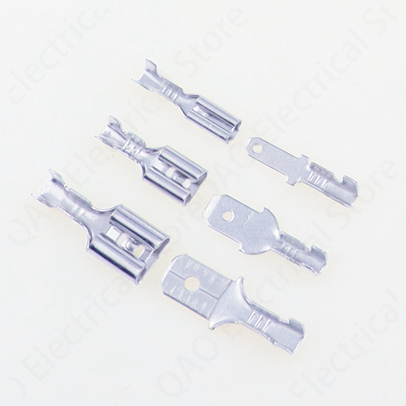 100 gab. 2.8mm 4.8mm 6.3mm kontaktdakšas atsperes vīrišķā lāpsta aukstās gofrēšanas spailes automašīnas skaļruņa elektrisko vadu savienotāju komplekts