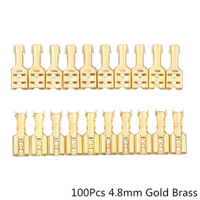200kom Ženski stegnuti terminalni konektor 2.8/4.8/6.3mm Zlatni mesingani set konektora za električne žice za automobilske zvučnike 22-16 AWG