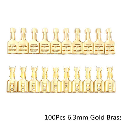 200kom Ženski stegnuti terminalni konektor 2.8/4.8/6.3mm Zlatni mesingani set konektora za električne žice za automobilske zvučnike 22-16 AWG