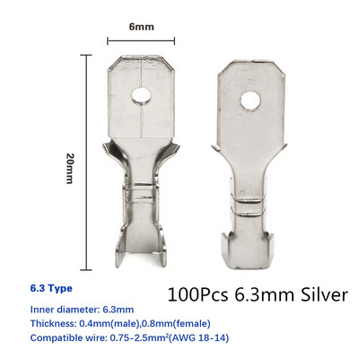 200kom Ženski stegnuti terminalni konektor 2.8/4.8/6.3mm Zlatni mesingani set konektora za električne žice za automobilske zvučnike 22-16 AWG