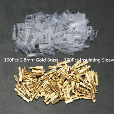 200kom Ženski stegnuti terminalni konektor 2.8/4.8/6.3mm Zlatni mesingani set konektora za električne žice za automobilske zvučnike 22-16 AWG