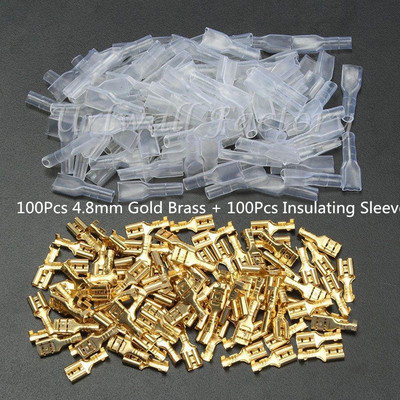 200kom Ženski stegnuti terminalni konektor 2.8/4.8/6.3mm Zlatni mesingani set konektora za električne žice za automobilske zvučnike 22-16 AWG