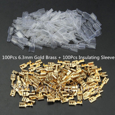200kom Ženski stegnuti terminalni konektor 2.8/4.8/6.3mm Zlatni mesingani set konektora za električne žice za automobilske zvučnike 22-16 AWG