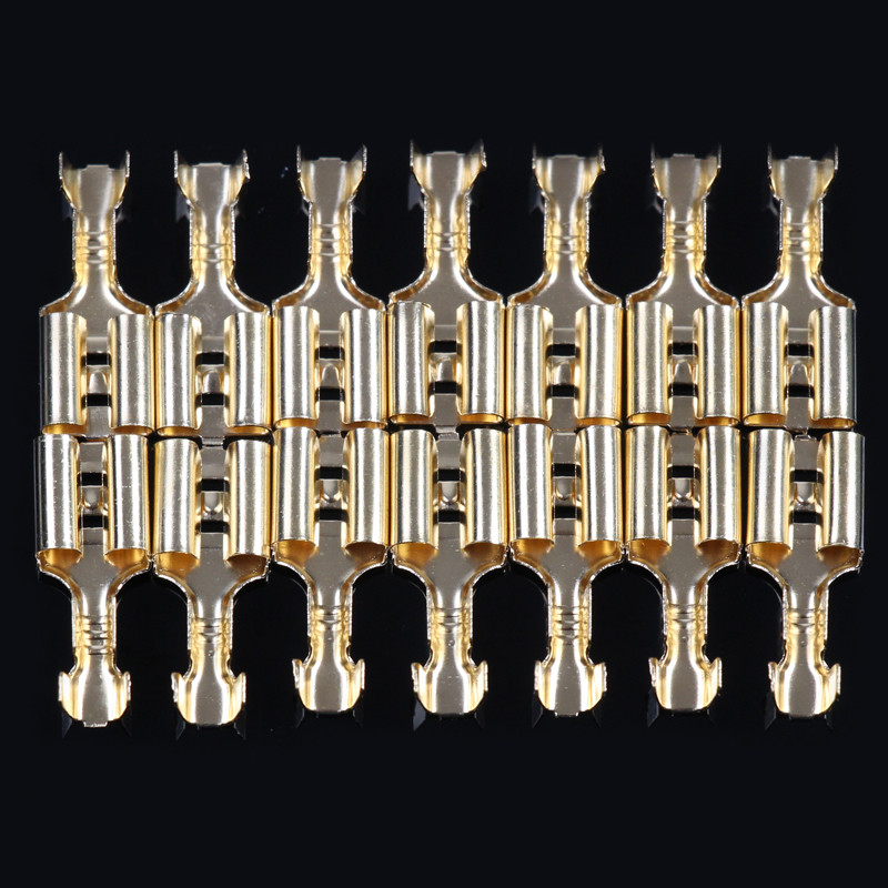 200kom Ženski stegnuti terminalni konektor 2.8/4.8/6.3mm Zlatni mesingani set konektora za električne žice za automobilske zvučnike 22-16 AWG