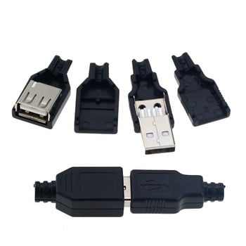 10 бр. Тип A мъжки женски USB 4-пинов щепсел конектор за гнездо с черен пластмасов капак Тип-A комплекти „Направи си сам“