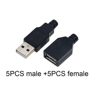 10kom tipa A muški ženski USB 4-pinski konektor utičnice s crnim plastičnim poklopcem Tip-A DIY setovi