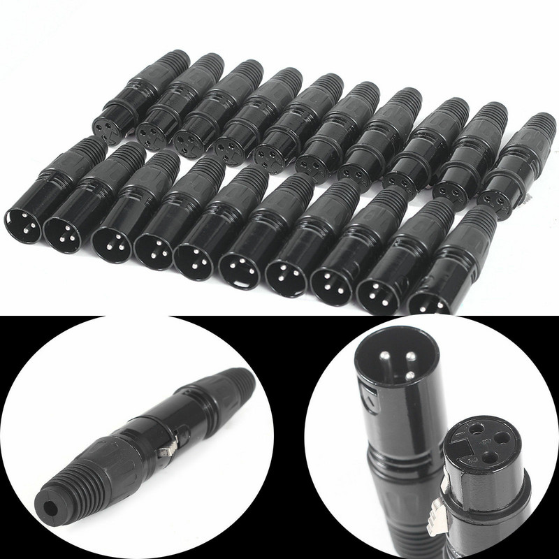 10 pari XLR DMX 3-pinski mikrofonski audio kabeli Utični konektori Muški ženski MIC Snake plug kabelski konektori