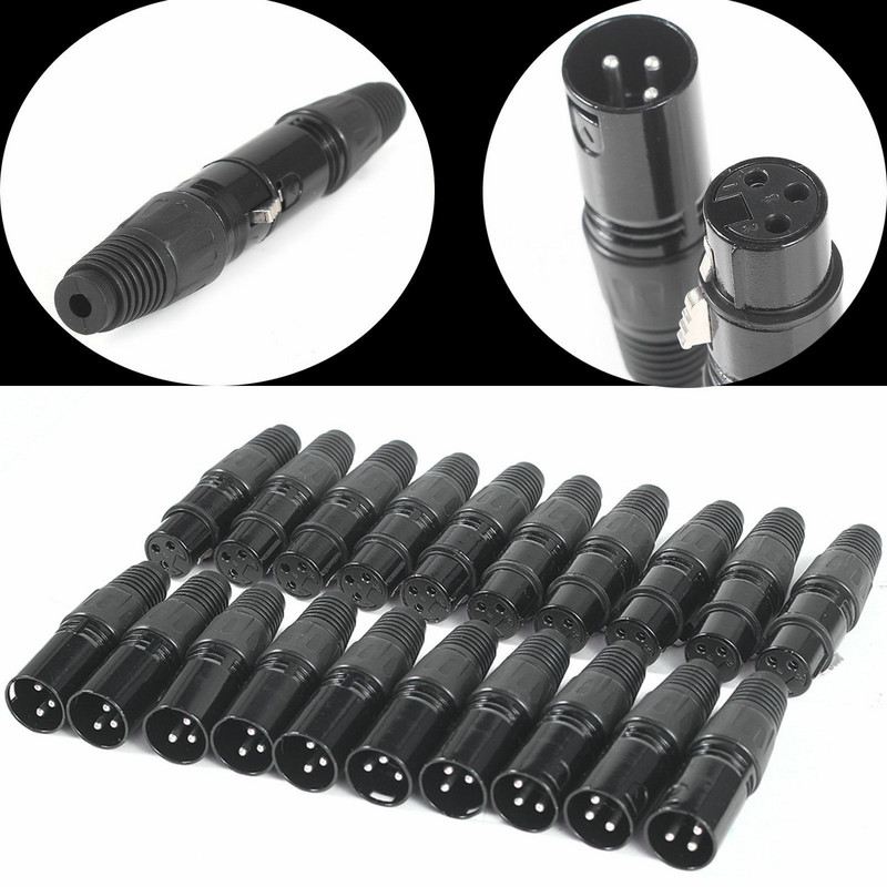 10 pari XLR DMX 3-pinski mikrofonski audio kabeli Utični konektori Muški ženski MIC Snake plug kabelski konektori