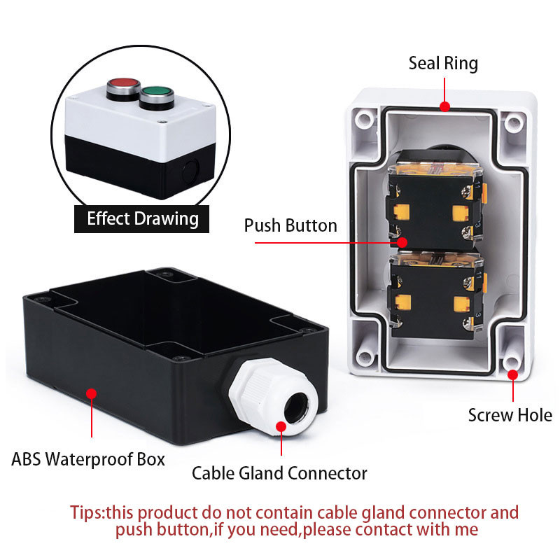 22 mm vodootporna kutija s prekidačem s gumbom Odijelo s jednom rupom za upravljanje Zaustavljanje u nuždi Rotacijski prekidač Žuta/siva zaštita BX1-22