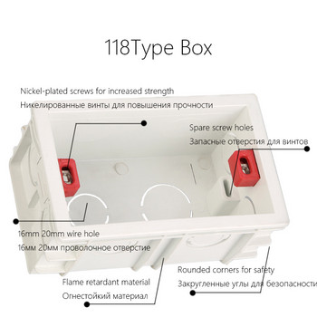 118 Τύπος Κουτί στερέωσης Κρυφή εσωτερική θήκη καλωδίωσης διασταύρωσης κασέτας US AU Τυπική υποδοχή διακόπτη φωτιστικών τοίχου Πίσω μέσα στο κουτί