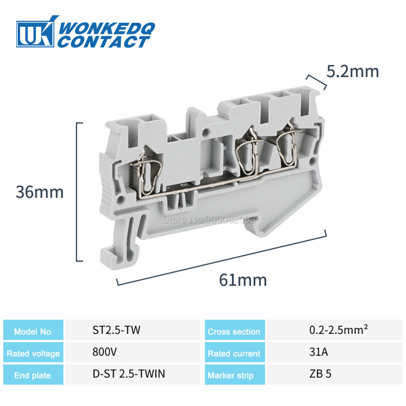 10kom ST2.5-TW opružni kavezni priključak 3-provodnika ST 2.5TW TWIN utikač Žica Električni konektor ST 2.5-TW DIN letvica Terminalni blok