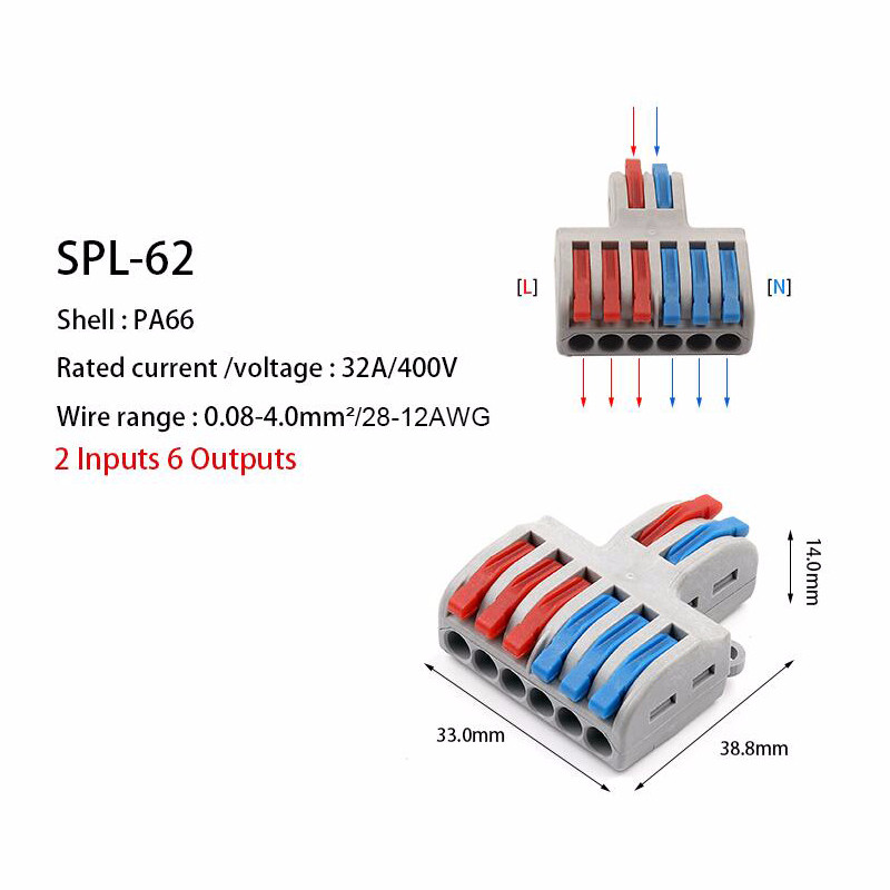 Žičani konektor Mini brzo univerzalno ožičenje Konektor električnog kabela LED svjetiljka Push In Terminal Block 222 SPL-62 SPL-42 Splic