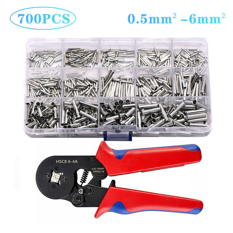700 KOM neizoliranih žičanih konektora, ferule za električne kabele, stezaljka za bakrene pokositrene stezaljke 0,5 mm2-6 mm2 22-10 AWG kliješta