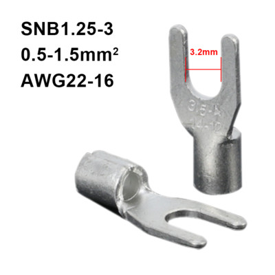 100 gab RNB SNB neizolētu gredzenveida dakšu U veida spaiļu sortimenta komplekta kabeļa vadu savienotāja gofrēti alvas misiņa spailes