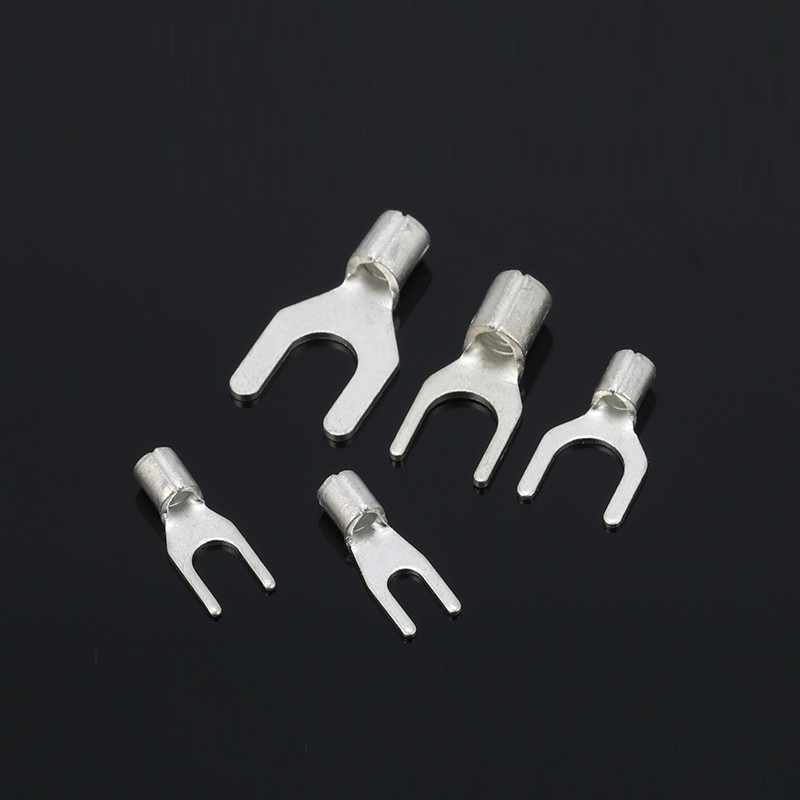 100 gab RNB SNB neizolētu gredzenveida dakšu U veida spaiļu sortimenta komplekta kabeļa vadu savienotāja gofrēti alvas misiņa spailes