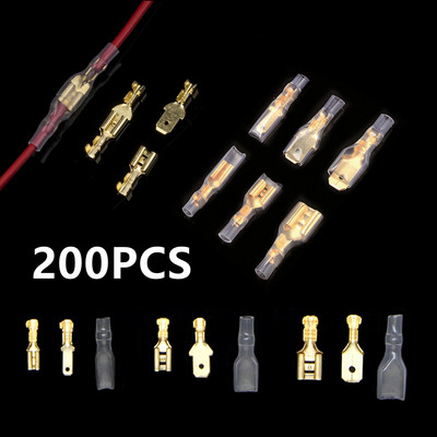 200Pcs 2,8mm 4,8mm 6,3mm βύσμα ελατηρίου θηλυκό αρσενικό φτυάρι Τερματικά κρύου πρεσαρίσματος Σύνδεσμος ηχείων αυτοκινήτου Σετ ηλεκτρικοί συνδετήρες καλωδίων