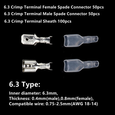 200Pcs 2.8mm 4.8mm 6.3mm utikač opruga ženski muški lopatasti terminali za hladno stezanje konektor automobilski zvučnik set konektora električne žice