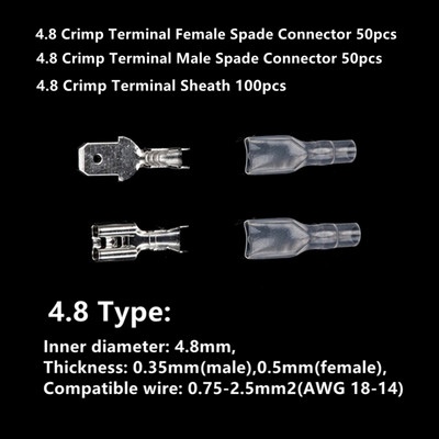 200Pcs 2.8mm 4.8mm 6.3mm utikač opruga ženski muški lopatasti terminali za hladno stezanje konektor automobilski zvučnik set konektora električne žice