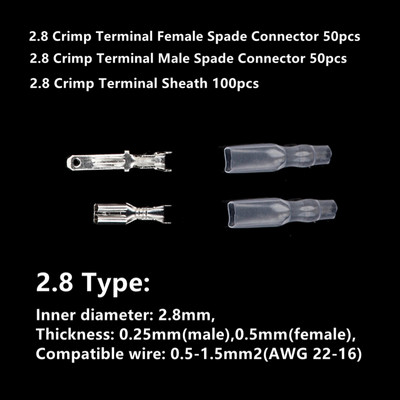 200Pcs 2.8mm 4.8mm 6.3mm utikač opruga ženski muški lopatasti terminali za hladno stezanje konektor automobilski zvučnik set konektora električne žice