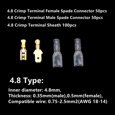 200Pcs 2.8mm 4.8mm 6.3mm utikač opruga ženski muški lopatasti terminali za hladno stezanje konektor automobilski zvučnik set konektora električne žice