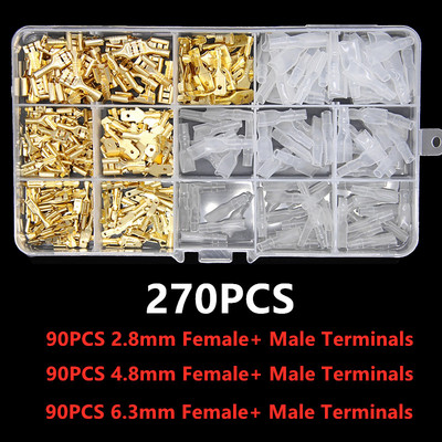 300/270/210PCS izolēts vīrišķais vadu savienotājs 2,8/4,8/6,3 mm elektrisko vadu gofrēšanas spailes Lāpstas savienotāju dažāds komplekts