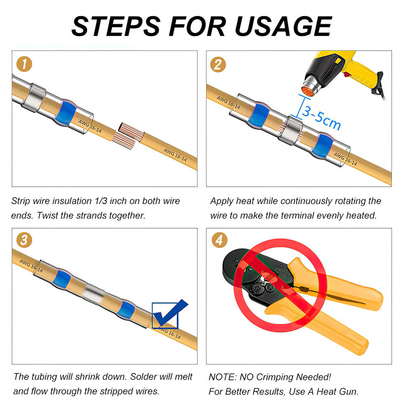 1200/800/50PCS Termoskupljajuće stezaljke za stezanje Vodootporno brtvljenje za lemljenje Električni priključci Spajanje žica Kabel Automobili Marine
