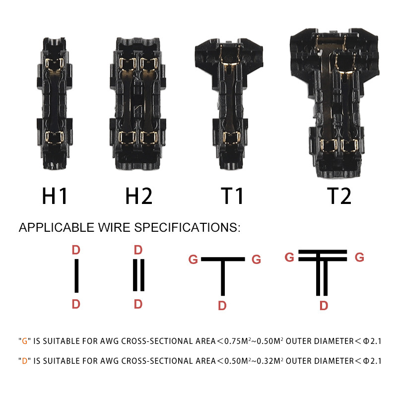 Kiirühendusega LED-juhtme ühendus 2 kontaktiga D/H/T tüüpi elektrikaabli pressklemmid autopistikutele, eemaldamata juhtmestik 22-18AWG