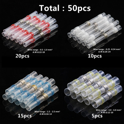 10/20/40/50 KOM Lemljena brtvena žica konektora termoskupljajuća spojna cijev Električni stegnuti konektori Vodootporni komplet terminala za spajanje kabela