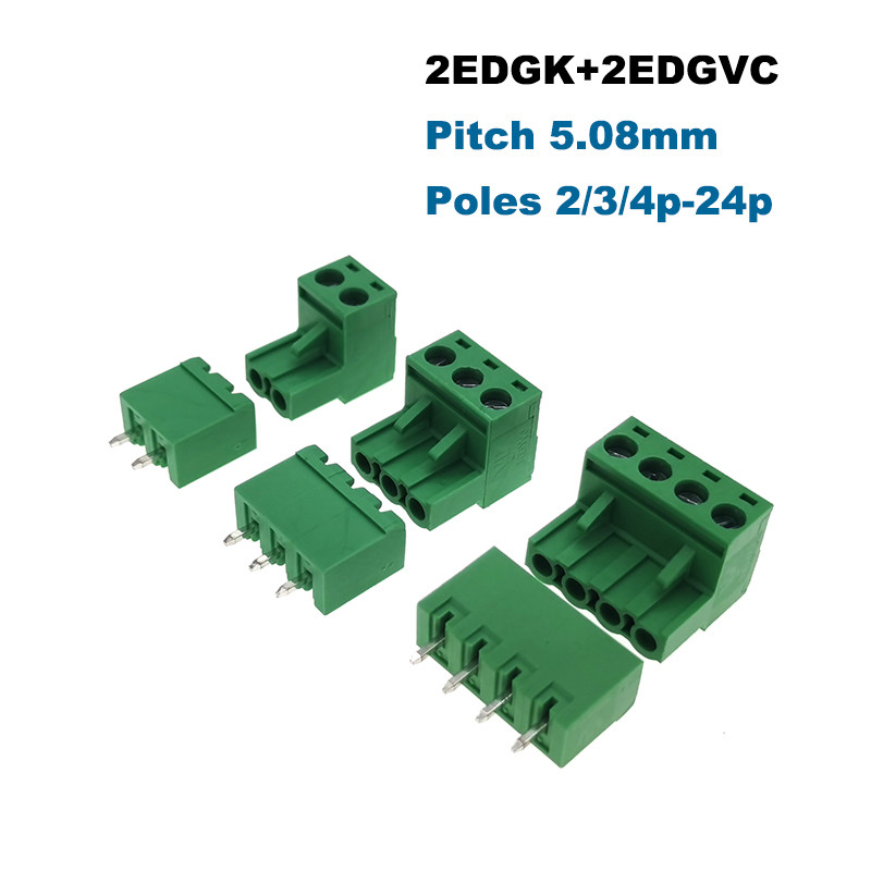 5 gab. 5,08 mm Plug-in PCB skrūvju spaiļu bloka savienotājs 2EDGK/VC/RC/V/R vīrišķā vītne 2/3/4/5/6/7/8/9/10P pieslēgta robeža