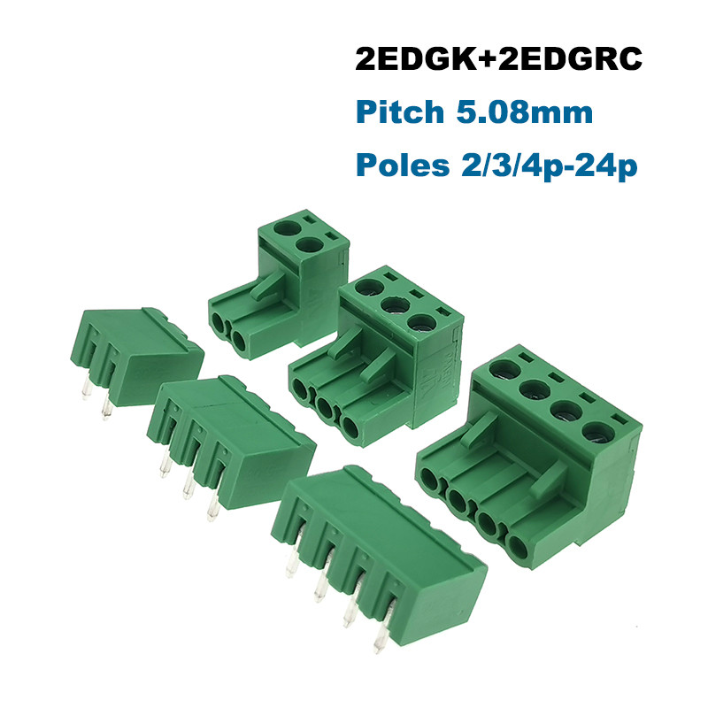 5 gab. 5,08 mm Plug-in PCB skrūvju spaiļu bloka savienotājs 2EDGK/VC/RC/V/R vīrišķā vītne 2/3/4/5/6/7/8/9/10P pieslēgta robeža