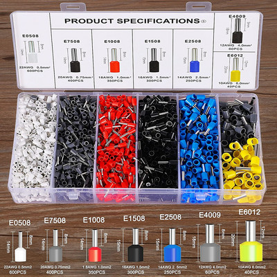 Stezni prstenovi 400-2000 KOM. Asortiman žičane ferule Bakreni stegnuti konektor Izolirani kabel Pin End Terminal AWG 22-7,8 Veličina
