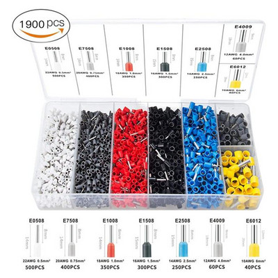 Stezni prstenovi 400-2000 KOM. Asortiman žičane ferule Bakreni stegnuti konektor Izolirani kabel Pin End Terminal AWG 22-7,8 Veličina