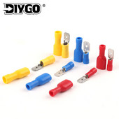 PVC ātrās savienojuma spailes FDD/MDD 6,3 mm izolētas vīrišķās lāpstas gofrēšanas spailes savienotāji Sarkans, zils, dzeltens kabeļa spraudnis