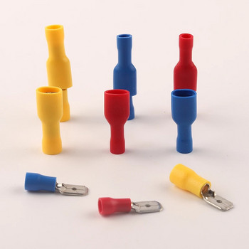 PVC бързи съединителни клеми FDD/MDD 6,3 mm изолирани мъжки и женски конектори за гофрирани клеми Червен, син, жълт кабелен щепсел