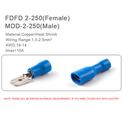 Badu.bg PVC бързи съединителни клеми FDD/MDD 6,3 mm изолирани мъжки и ...